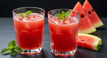 Refreshing Watermelon Juice with Ice & Mint
