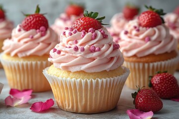 Delicious strawberry cupcakes with pink frosting and sprinkles a sweet treat for all