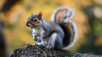 Eastern Gray Squirrel Close-Up with Golden Autumn Background