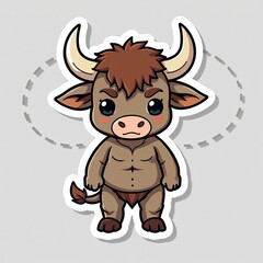 Fototapeta premium Cute Cartoon Character of a Brown Bull with a Playful Expression