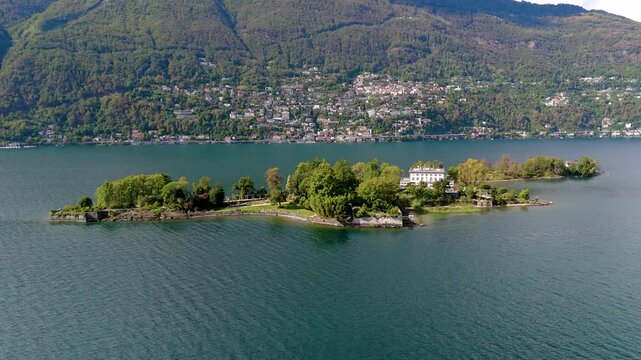 Aerial drone view of Isole di Brissago, Lago Maggiore, Ticino, Switzerland