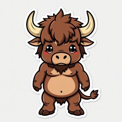Fototapeta premium Cute Cartoon Character of a Brown Bull with a Playful Expression