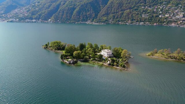 Aerial drone view of Isole di Brissago, Lago Maggiore, Ticino, Switzerland