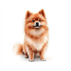 Obraz premium Delightful watercolor illustration featuring a finnish spitz dog sitting elegantly on a bright white background