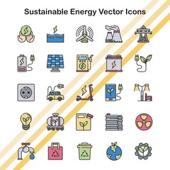 A collection of vector icons representing sustainable energy.