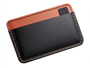 A sleek, modern cardholder featuring black and orange leather, designed for storing credit cards and IDs compactly.