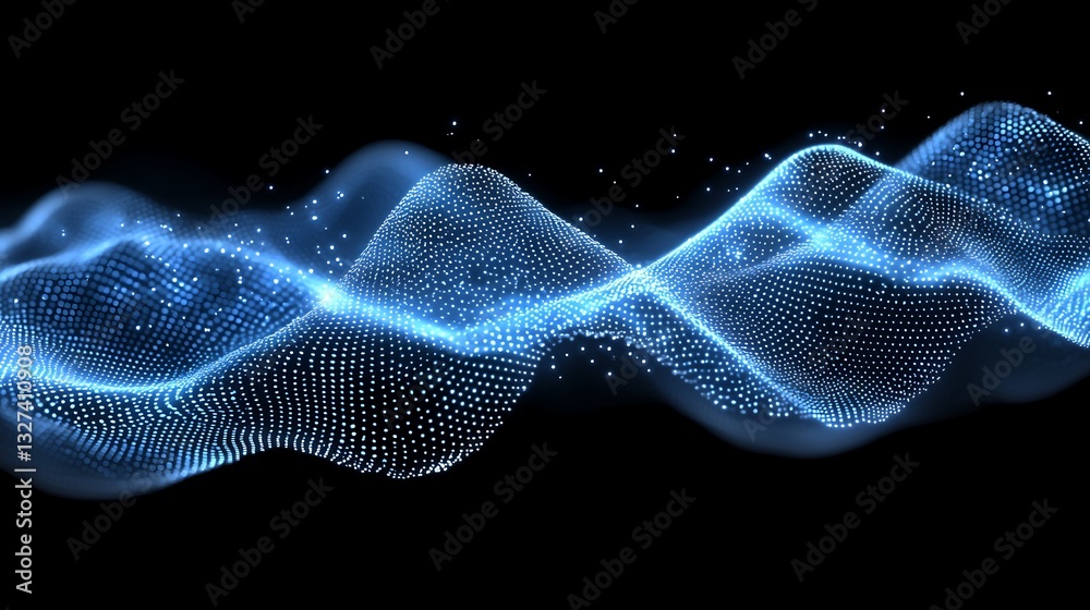 Poster glowing blue particle wave abstract background