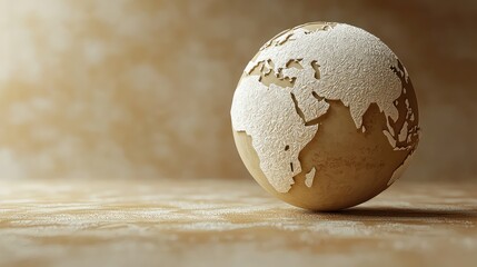 Elegant Beige Globe with Silver Embossed Continents 3D Render Artistic World Map