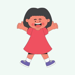 Happy girl with red dress bag cartoon illustration