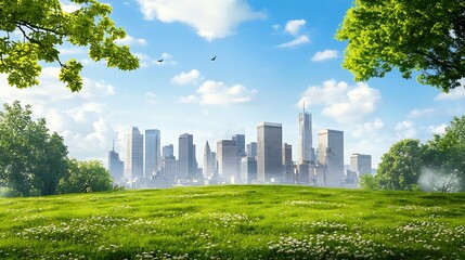 Obraz premium A city skyline with green spaces and clean air on Earth Day. 