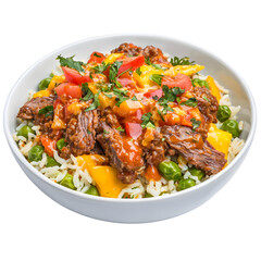 Fototapeta premium Tasty bowl of chili con carne with rice presented on a black background for a striking and elegant food display