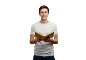 Enthusiastic young learner with an open book, representing education and knowledge.