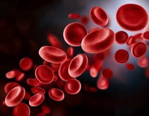 red blood cells in motion on dark background for medical themes