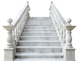 Stairs with white marble balustrade isolated on white background PNG , AI GENERATED