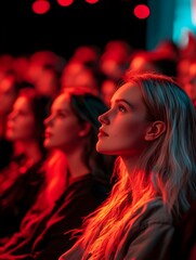 Naklejka premium Focused audience in the darkness and dreamy movie atmosphere