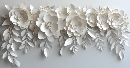 Elegant White Paper Flowers and Leaves Decor

