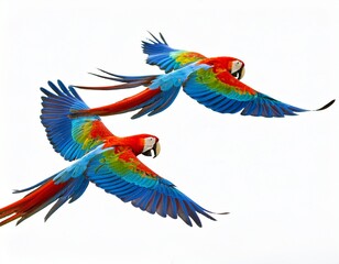 Fototapeta premium colorful macaws in flight against white background