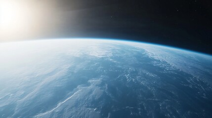 Fototapeta premium Vast planetary landscape, blue and white textures merging, serene atmosphere highlighting the curve of the planet.