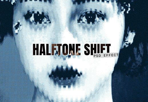 Halftone Shift Image Effect Mockup