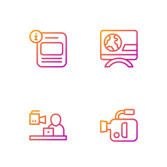 Set line Cinema camera, Breaking news, Information and . Gradient color icons. Vector