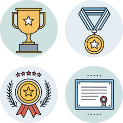 Set of Awards and Recognition Icons with Editable Stroke in Vector Format