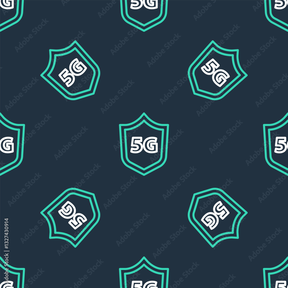 Poster line protective shield 5g wireless internet wifi icon isolated seamless pattern on black background.