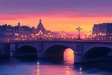 Naklejka premium Warm streetlights on the bridge at night