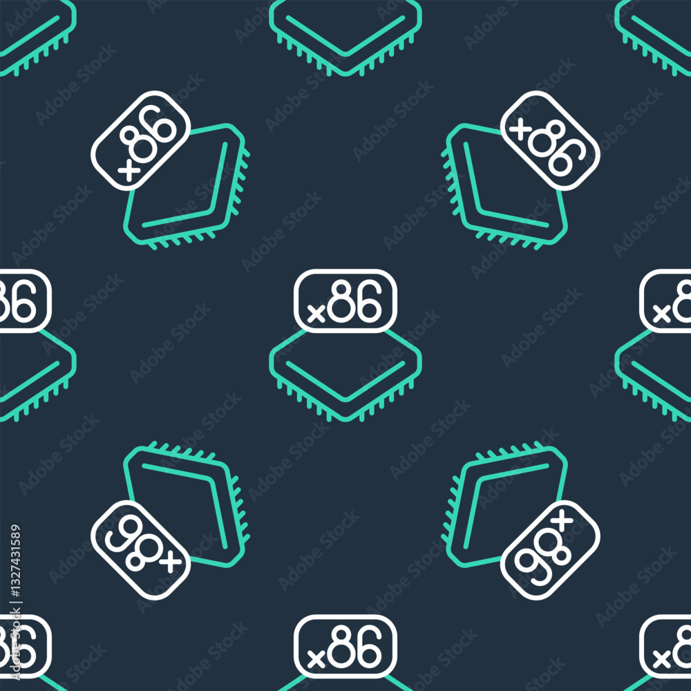 Fototapete Line Computer processor with microcircuits CPU icon isolated seamless pattern on black background. Chip or cpu with circuit board. Micro processor. Vector