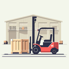 Forklift loading pallets in warehouse for logistical operations