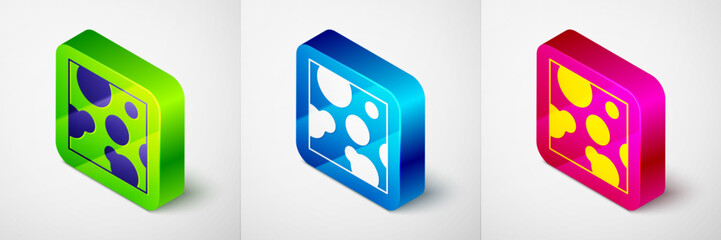 Isometric Cheese icon isolated on grey background. Square button. Vector