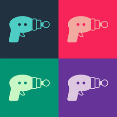 Pop art Ray gun icon isolated on color background. Laser weapon. Space blaster. Vector