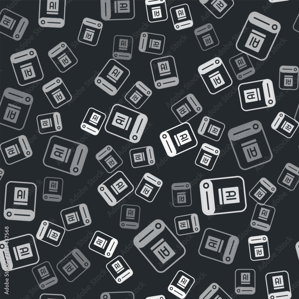 Poster grey artificial intelligence ai icon isolated seamless pattern on black background. machine learning