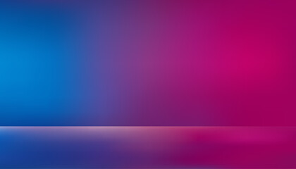 Empty studio with blue and red gradient neon lights backdrop or background. Room with colorful wallpaper and floor for product display or dance prop.