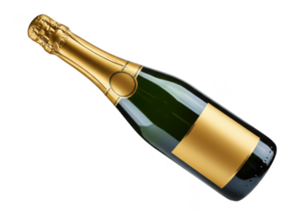 A golden labeled wine bottle isolated on transparent background