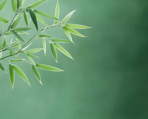 Obraz premium Fresh bamboo leaves against a soft green background