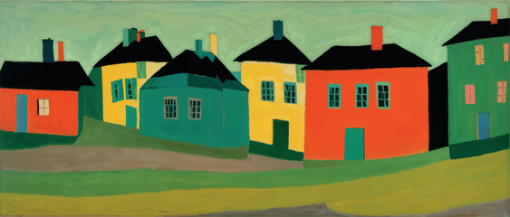 colorful abstract houses painting 