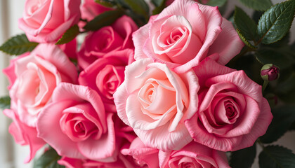 Fototapeta premium Artificial Roses flower bouquest background in vintage style, dramatic. White tone