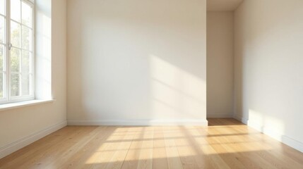 Sunlit Empty Room with Hardwood Floor and White Walls Ideal for Interior Design Projects
