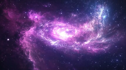 Vibrant cosmic nebula, swirling pink and purple gases against a dark backdrop, highlighting the beauty of the universe.