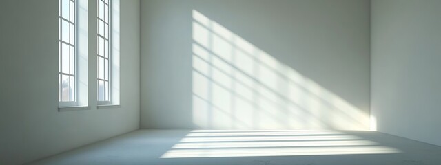 Fototapeta premium Empty and spacious interior with soft shadows from the windows
