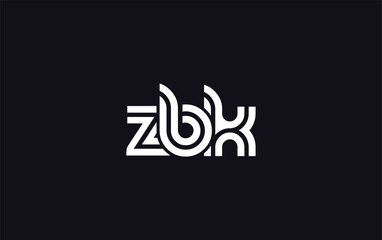 ZBK Creative Unique Modern Letter Logo Design.  Stylized logo featuring a unique letter design, presenting abstract minimalist aesthetics and modern appeal.