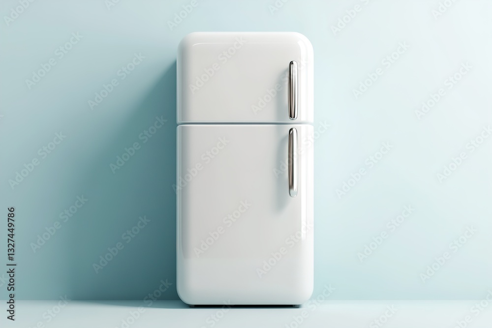 Poster minimalistic fridge icon features smooth edges and soft lighting against a neutral backdrop, creatin