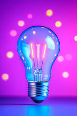 Illuminated lightbulb against a vibrant purple background