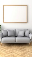 Modern living room with a cozy gray sofa set against a beautiful wooden floor creating a warm atmosphere