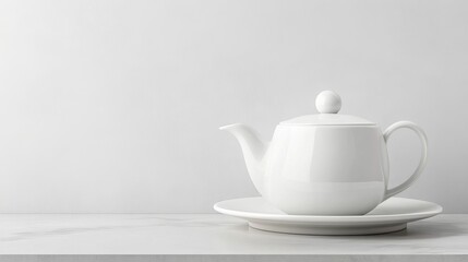 Fototapeta premium Elegant Porcelain Teapot and Cup Set - Serenity, warmth, tradition, comfort, and purity symbolized in a minimalist white porcelain teapot and cup set. Perfect for a relaxing tea moment