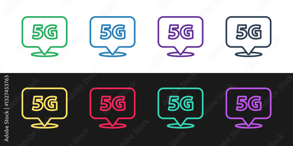 Poster set line location 5g new wireless internet wifi connection icon isolated on black and white backgrou