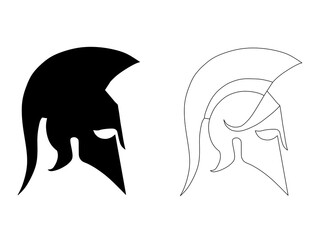 Black silhouette and sketch of ancient greek war helmet