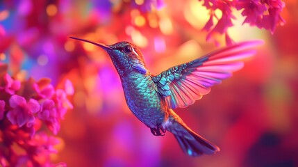 Obraz premium Colorful hummingbird soaring bright sky wallpapers