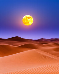 Golden moon over desert dunes
