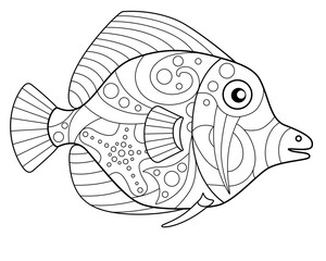 Fish - ocean inhabitant antistress coloring - vector linear picture for coloring. Tropical fish - for a coloring book on a monk theme. offline. Hand drawing.	